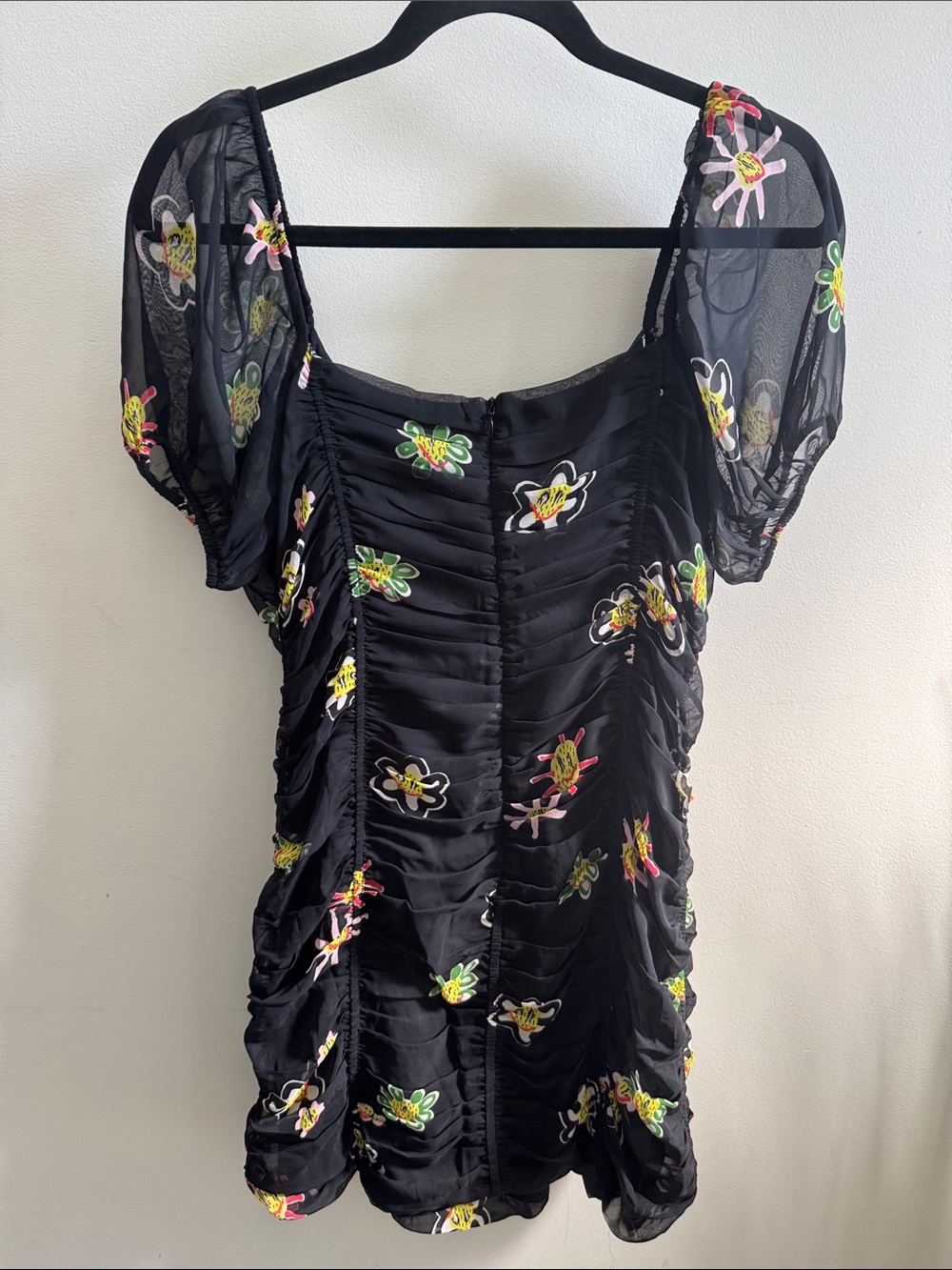 Desigual. mini floral ruched dress with knot tie front NWT - size large - Picture 6 of 9